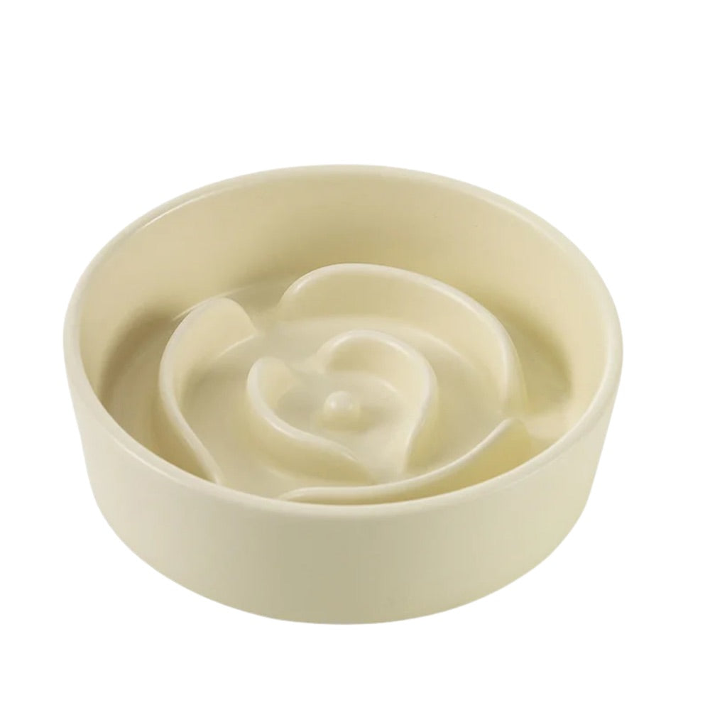 Gamelle Anti Glouton Forme Rose Blanc
