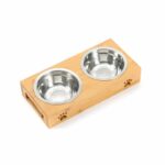 gamelle inox support bambou pour chien et chat