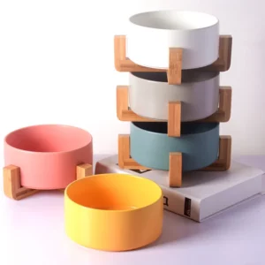 gamelle céramique support bambou pour chien et chat