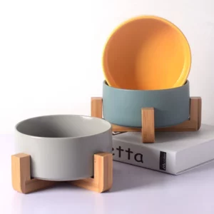 gamelle céramique support bambou pour animaux