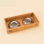 gamelle inox support bambou pour animaux