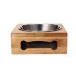 gamelle inox support bambou pour croquettes