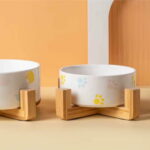 gamelle céramique support bois pour chiot et chaton